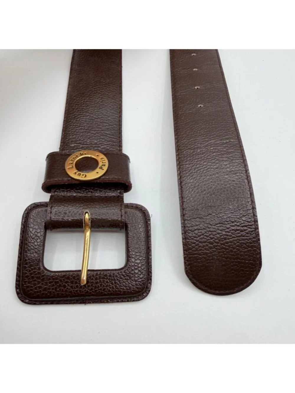 Vintage Guy Laroche Paris Brown Pebbled Leather Square Buckle Belt